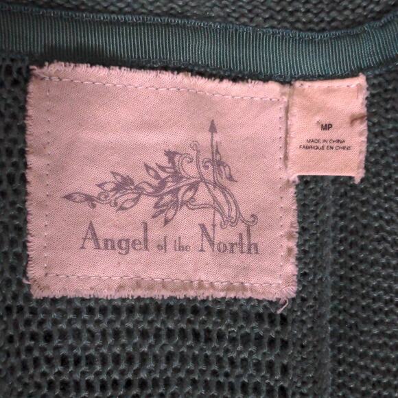 Angel Of The North Womens Cardigan Sweater Green Linen 3/4 Sleeve Petite MP - Picture 6 of 9